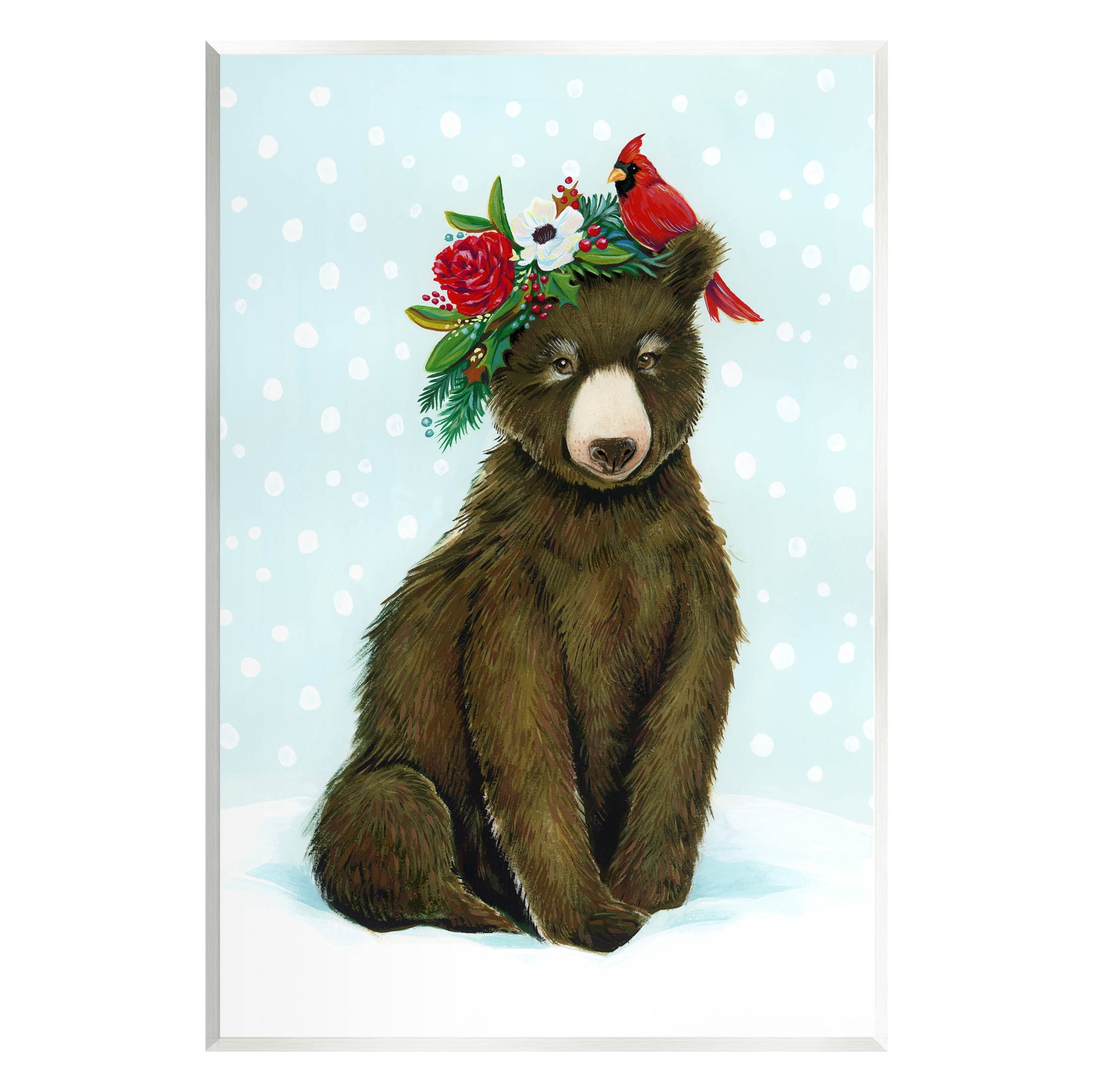Stupell Industries Bear Seasonal Holly Snow Scene Graphic Art Unframed Art Print Wall Art, Design by Laura Marr