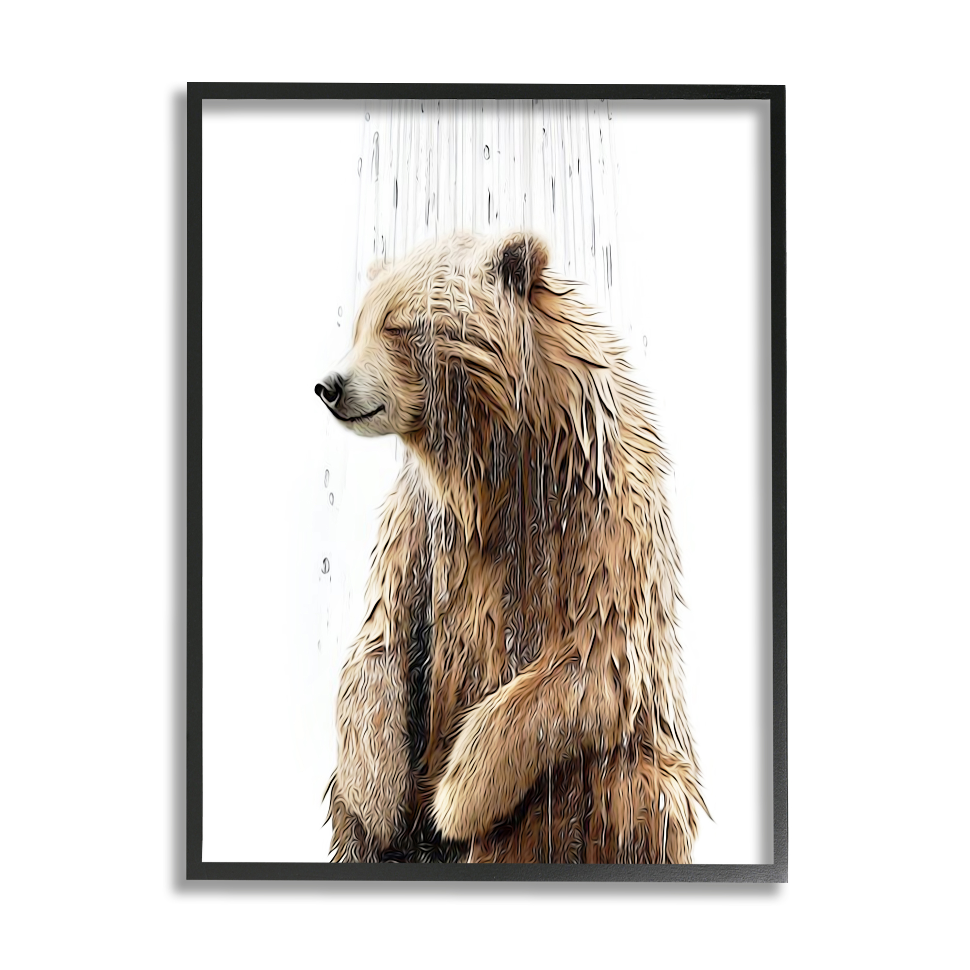 Stupell Industries Bear Shower Splash Animals & Insects Painting Black Framed Art Print Wall Art, 16 x 20