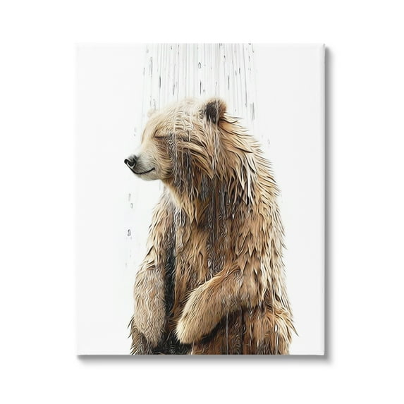 Stupell Industries Bear Shower Splash Animals & Insects Painting Gallery Wrapped Canvas Art Print Wall Art, 24 x 30