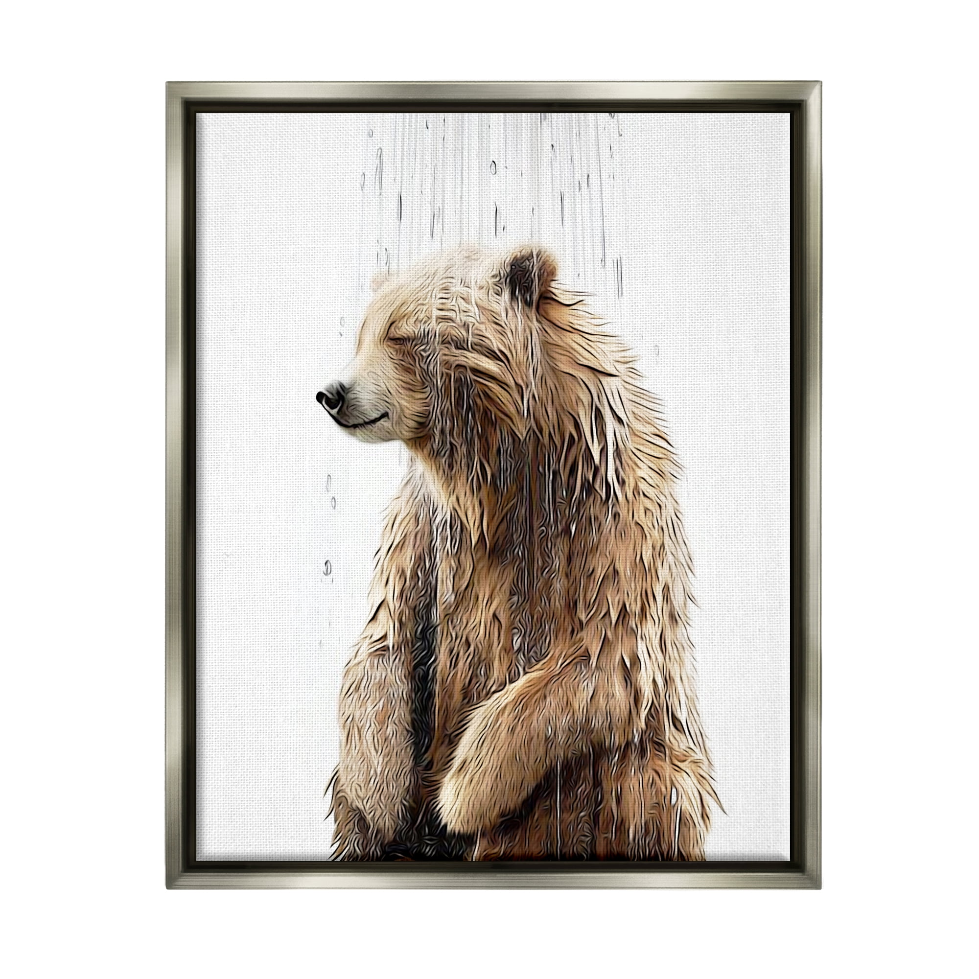 Stupell Industries Bear Shower Splash Animals & Insects Painting Gray Floater Framed Canvas Art Print Wall Art, 17 x 21