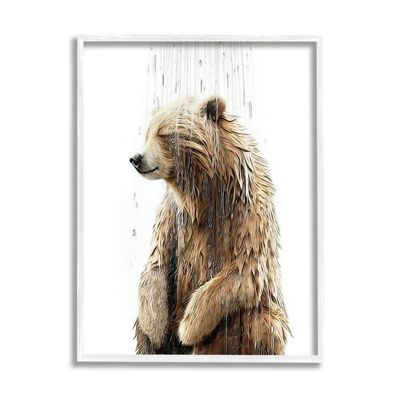 Stupell Industries Bear Shower Splash Animals & Insects Painting White Framed Art Print Wall Art, 16 x 20