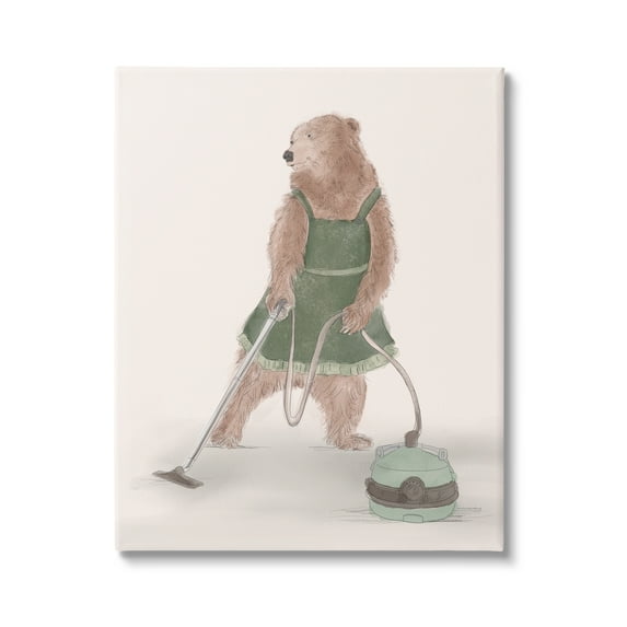 Stupell Industries Bear Vacuuming in Apron Animals & Insects Painting Gallery Wrapped Canvas Print Wall Art, 30 x 40