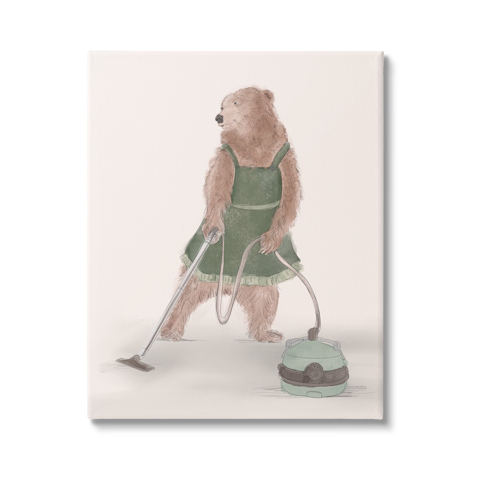 Stupell Industries Bear Vacuuming in Apron Animals & Insects Painting Gallery Wrapped Canvas Print Wall Art, 36 x 48