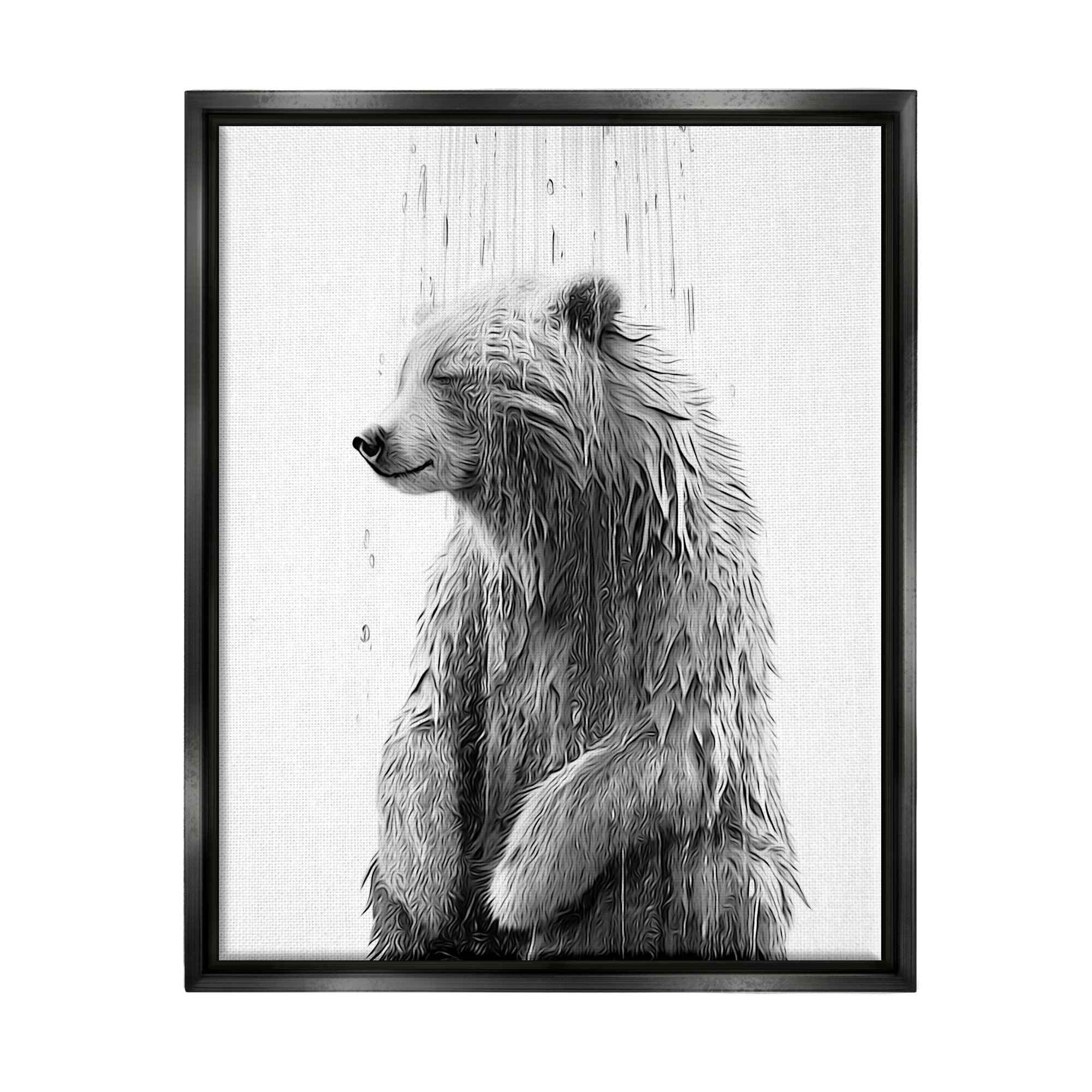 Stupell Industries Bear Water Splash Animals & Insects Painting Black Floater Framed Canvas Art Print Wall Art, 17 x 21