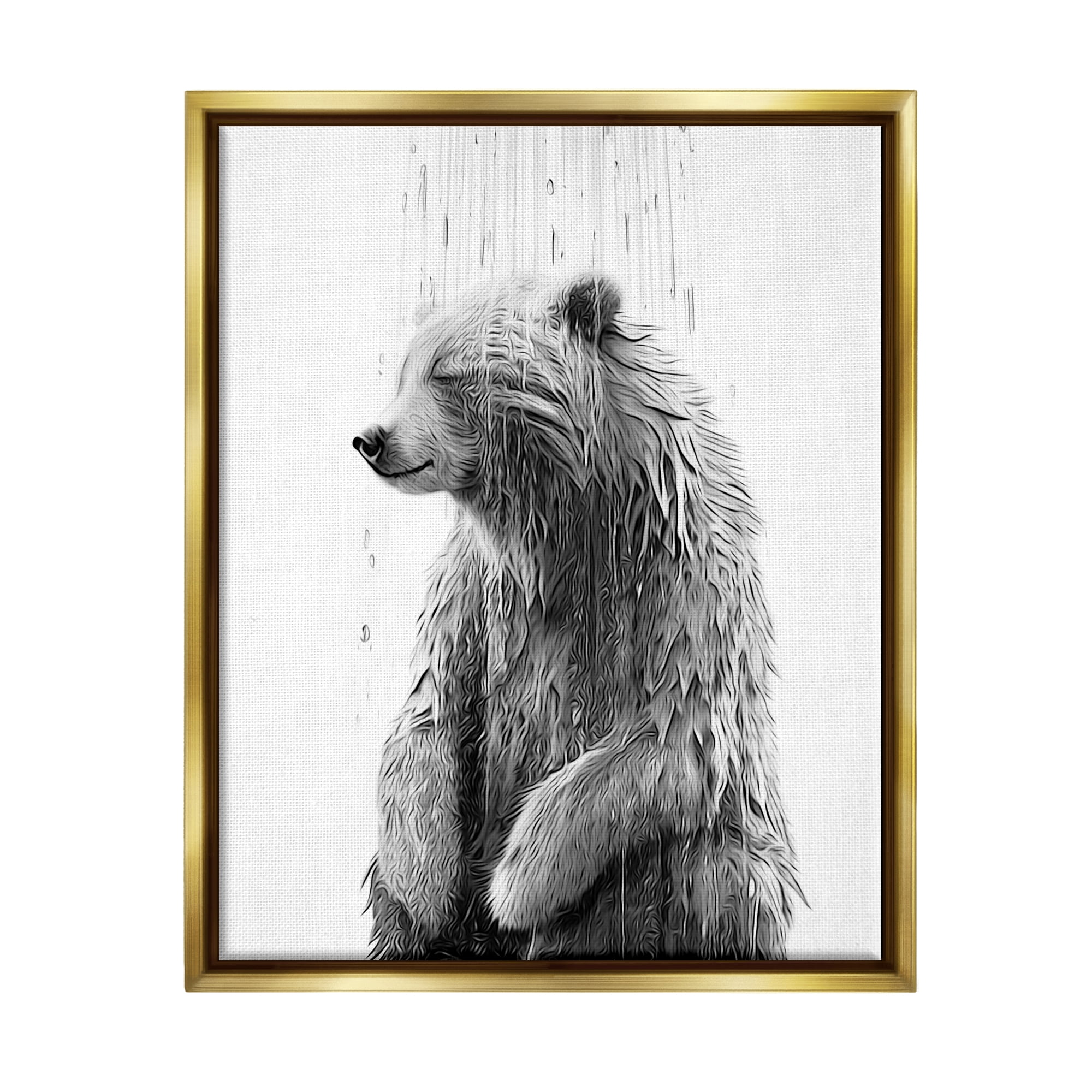 Stupell Industries Bear Water Splash Animals & Insects Painting Gold Floater Framed Canvas Art Print Wall Art, 25 x 31
