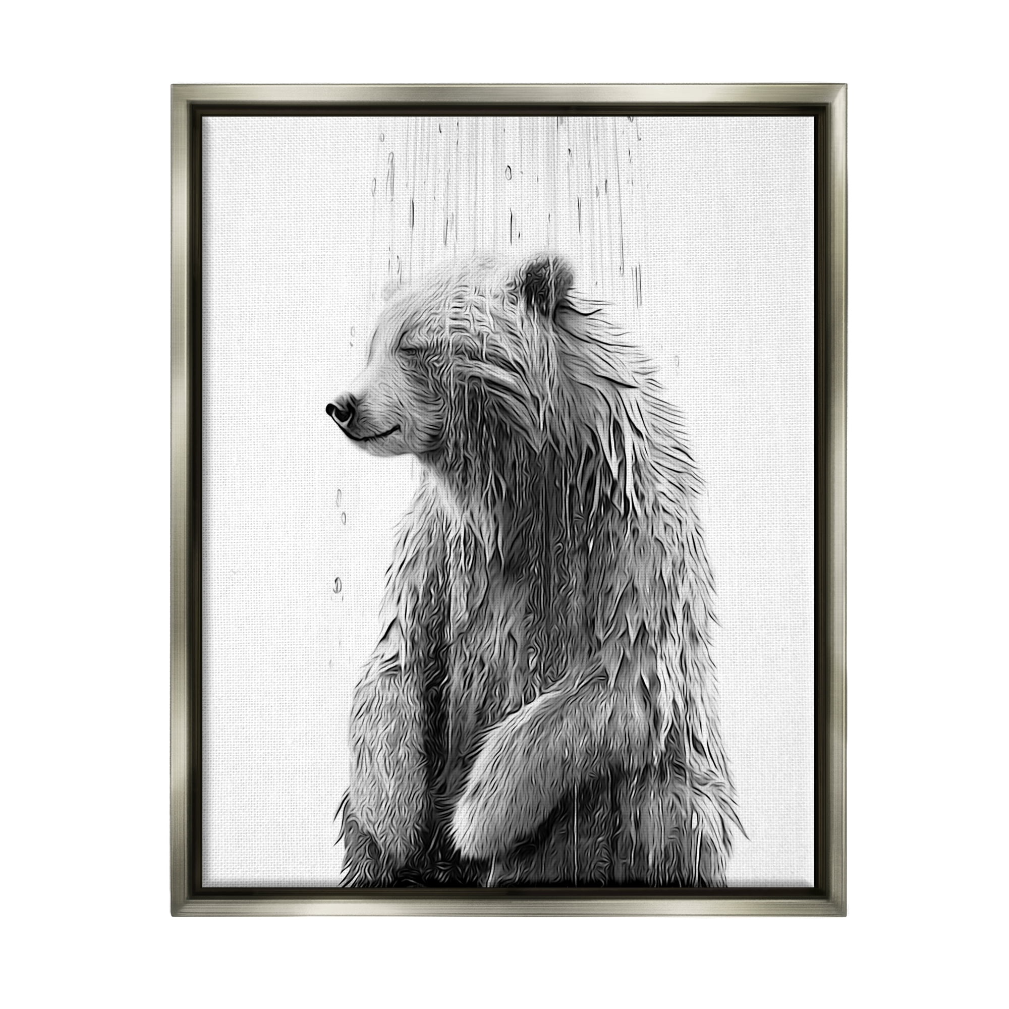 Stupell Industries Bear Water Splash Animals & Insects Painting Gray Floater Framed Canvas Art Print Wall Art, 17 x 21