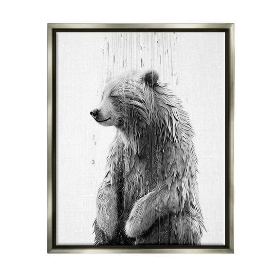 Stupell Industries Bear Water Splash Animals & Insects Painting Gray Floater Framed Canvas Art Print Wall Art, 25 x 31
