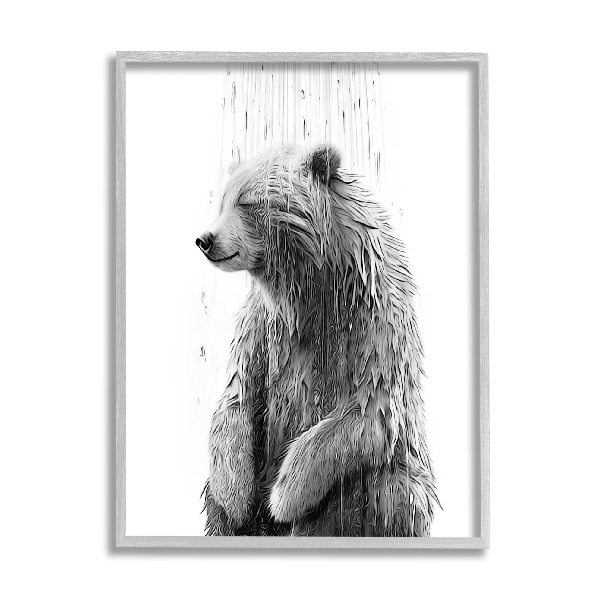 Stupell Industries Bear Water Splash Animals & Insects Painting Gray Framed Art Print Wall Art, 11 x 14
