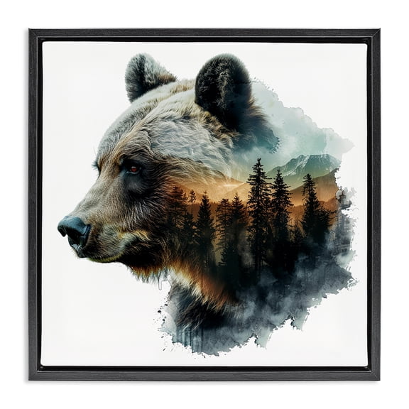 Stupell Industries Bear Woodland Silhouette Animals Painting Black Floater Framed Canvas Art Print Wall Art, 25 x 25