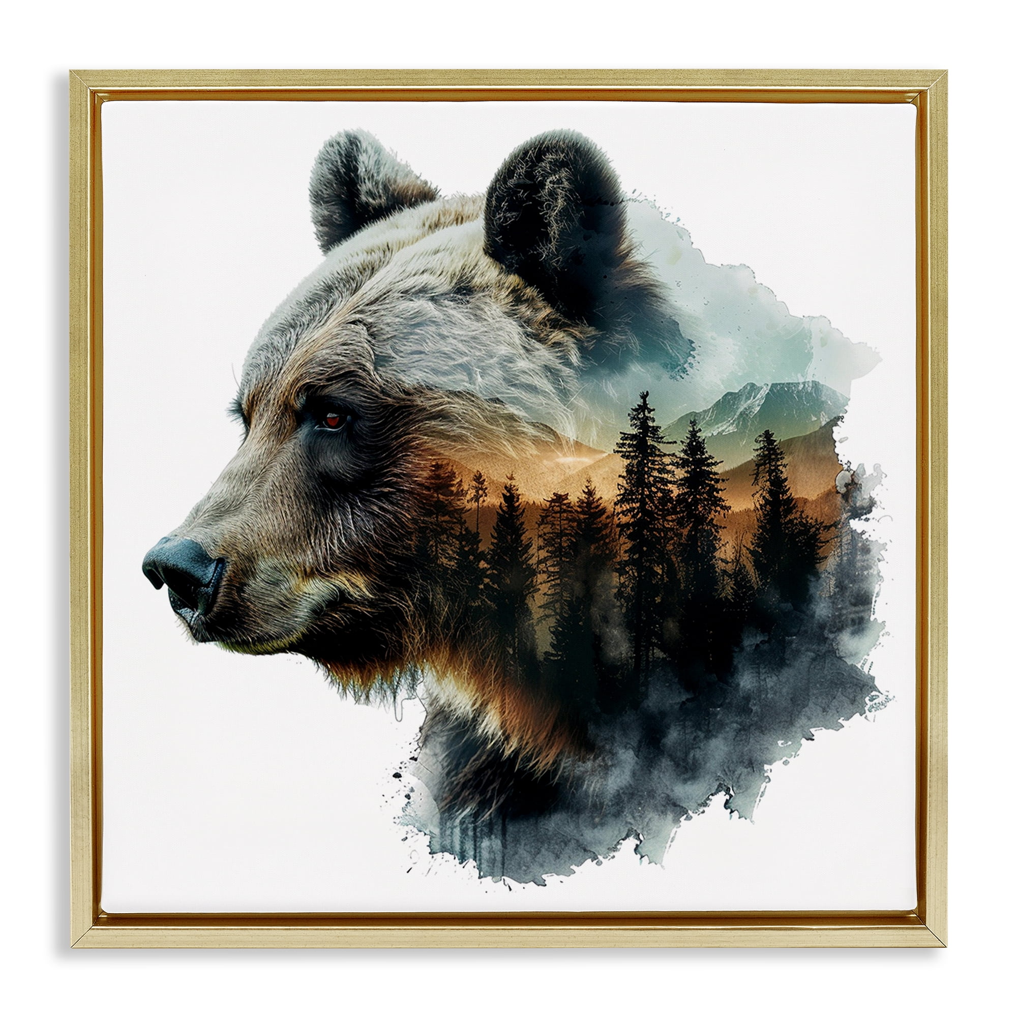Stupell Industries Bear Woodland Silhouette Animals Painting Gold Floater Framed Canvas Art Print Wall Art, 25 x 25