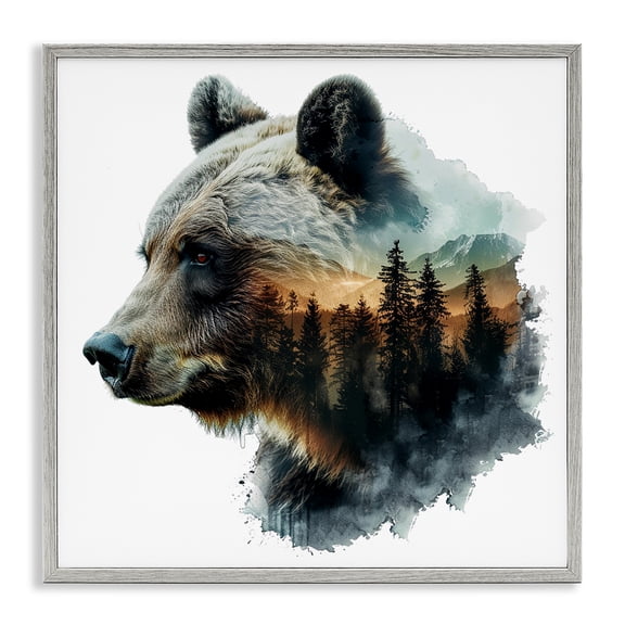 Stupell Industries Bear Woodland Silhouette Animals Painting Gray Framed Art Print Wall Art, 24 x 24