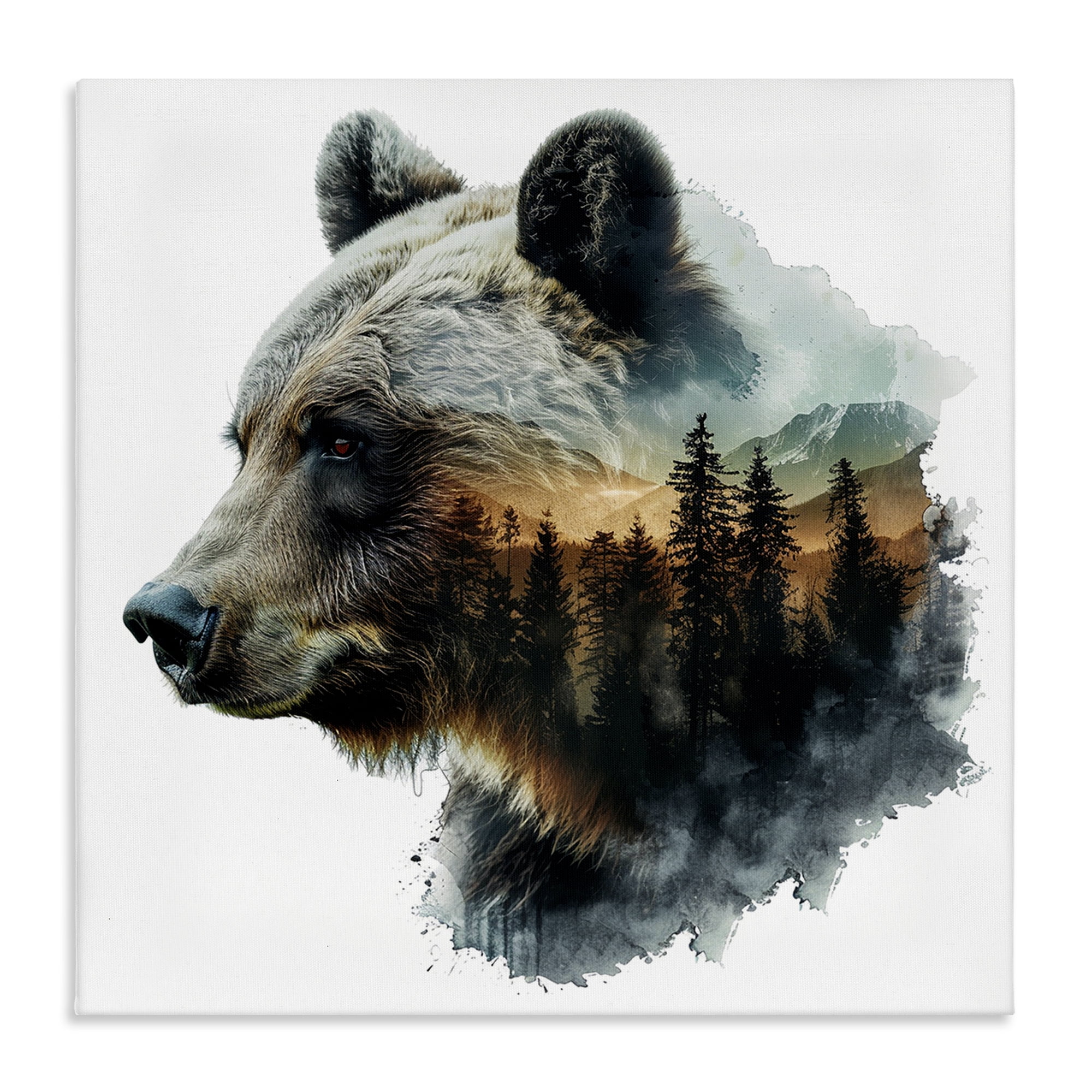 Stupell Industries Bear Woodland Silhouette Animals Painting Wrapped Canvas Art Print Wall Art, 24 x 24