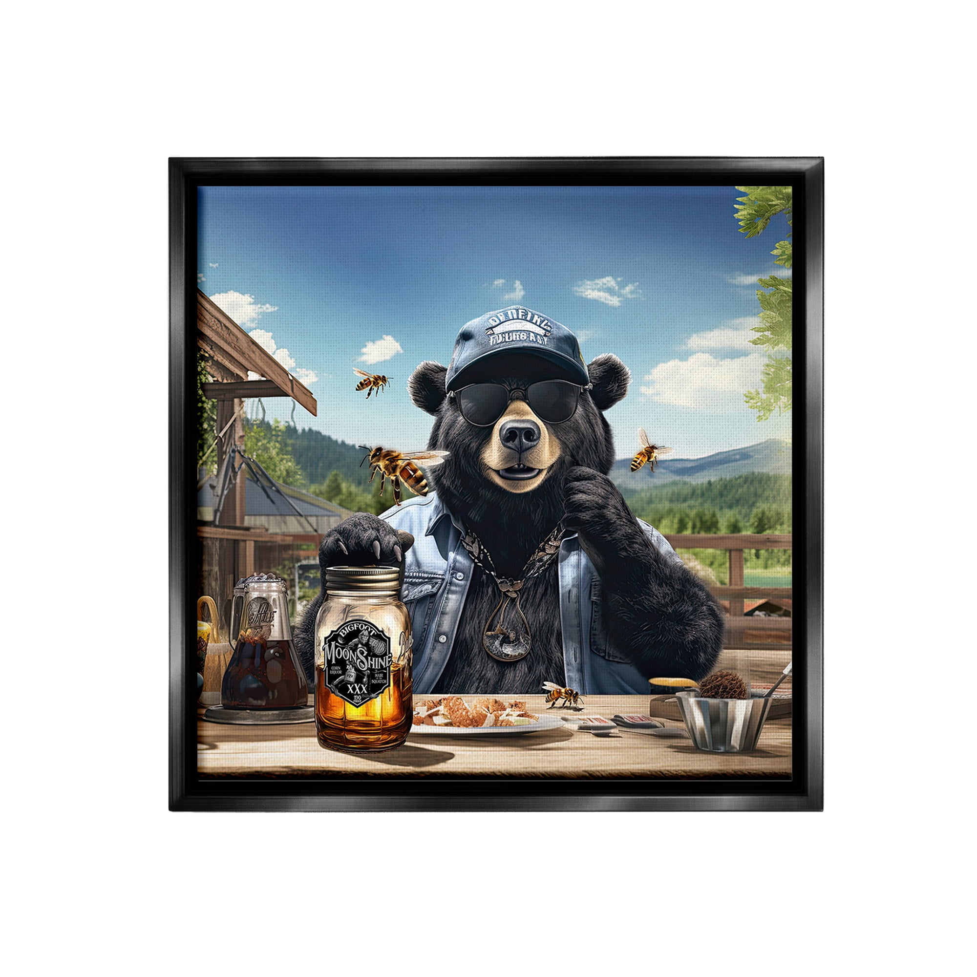 Stupell Industries Bear at Rustic Campsite Animals & Insects Painting Black Floater Framed Canvas Art Print Wall Art, 18 x 18