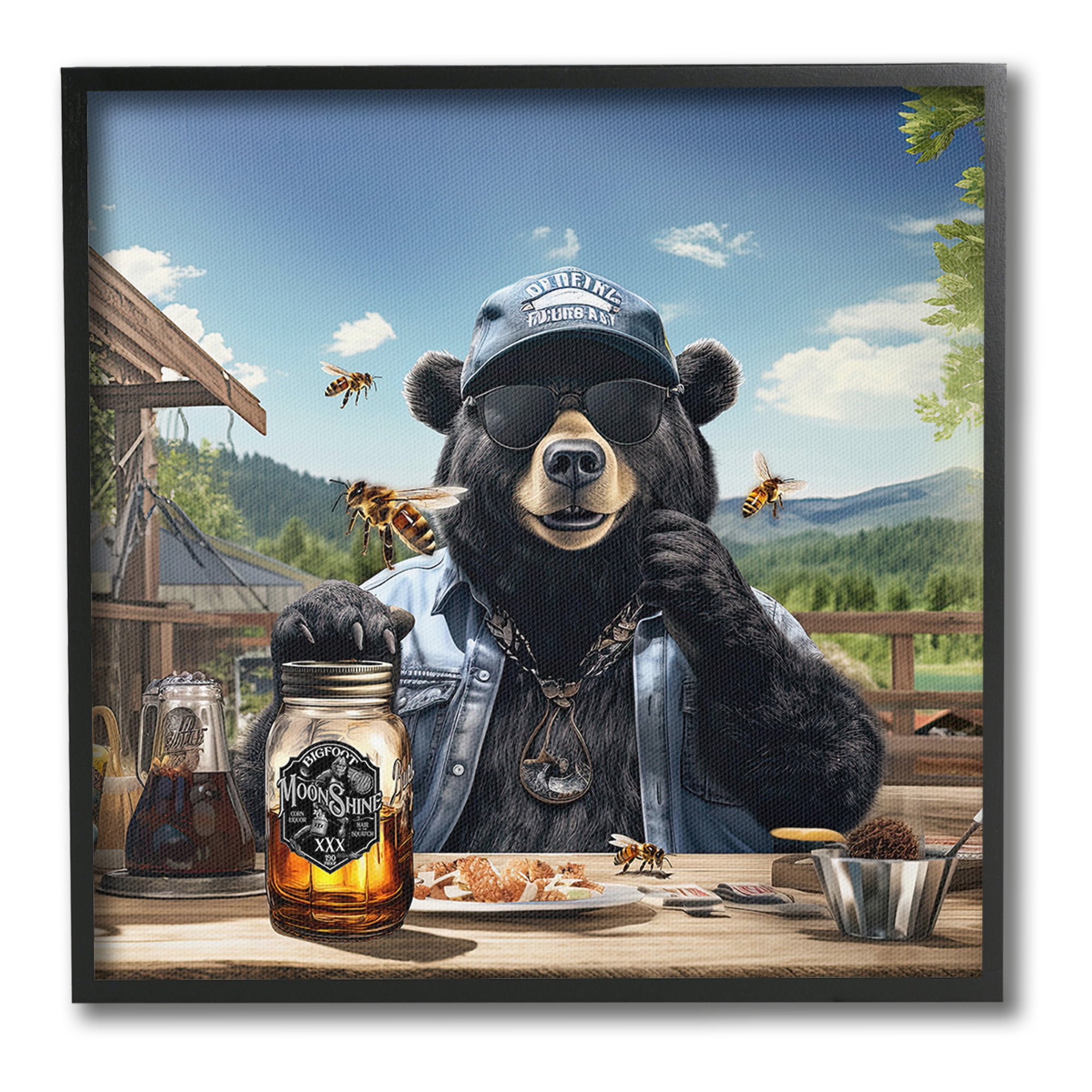 Stupell Industries Bear at Rustic Campsite Animals & Insects Painting Black Framed Art Print Wall Art, 12 x 12