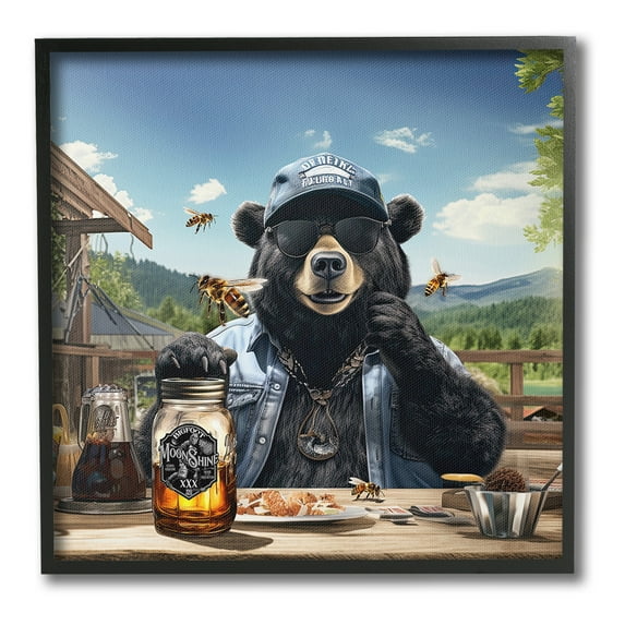 Stupell Industries Bear at Rustic Campsite Animals & Insects Painting Black Framed Art Print Wall Art, 17 x 17