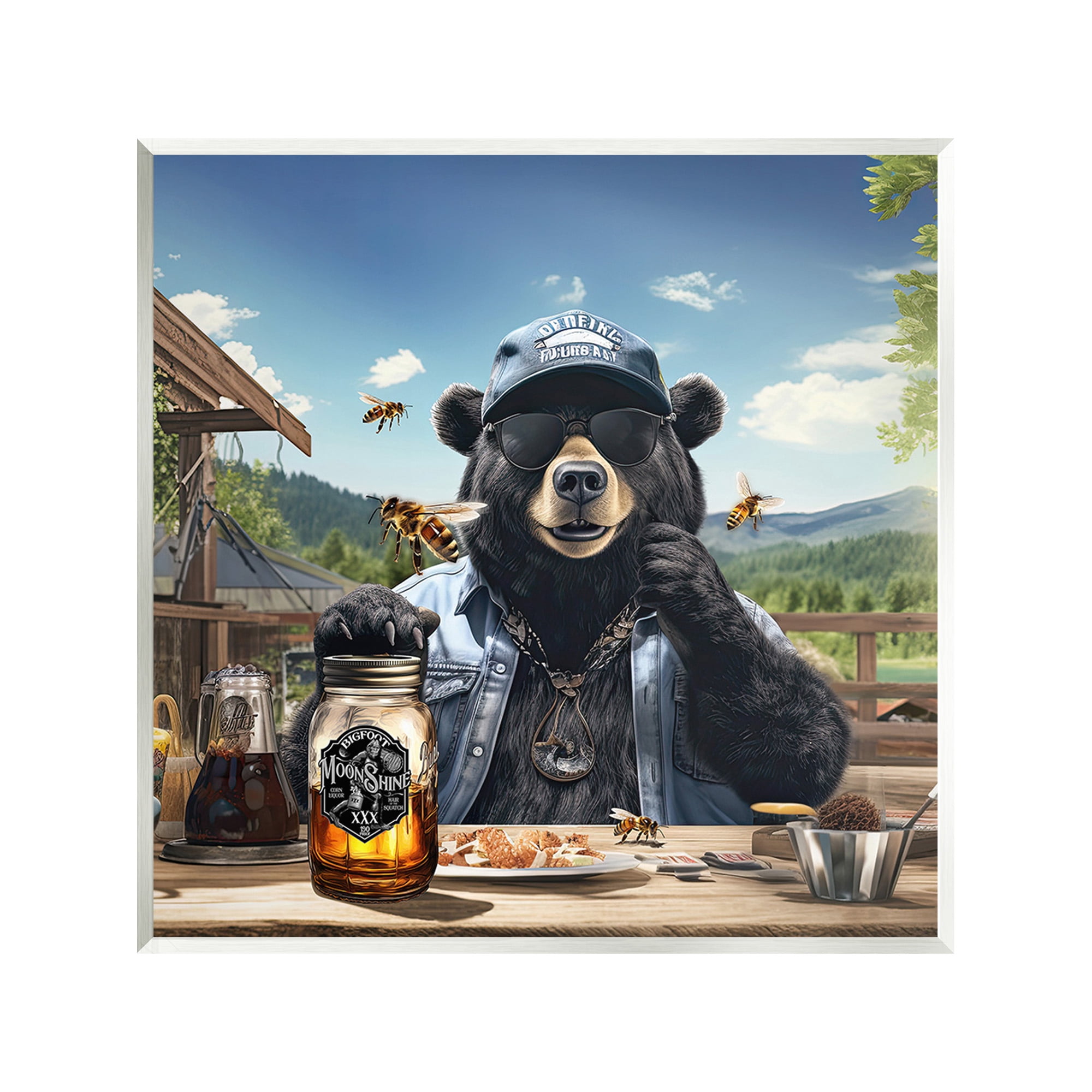 Stupell Industries Bear at Rustic Campsite Animals & Insects Painting Unframed Art Print Wall Art, 12 x 12