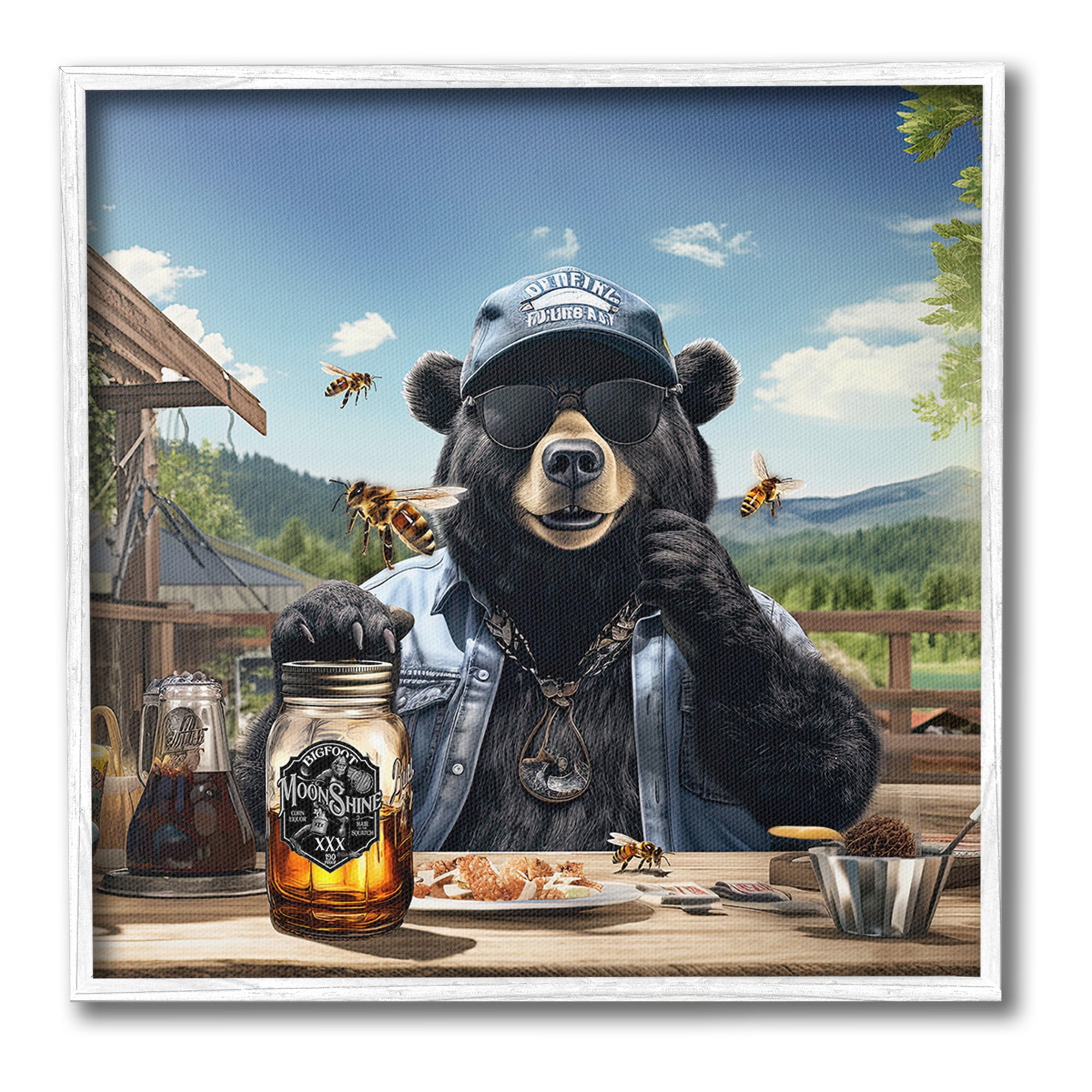 Stupell Industries Bear at Rustic Campsite Animals & Insects Painting White Framed Art Print Wall Art, 12 x 12