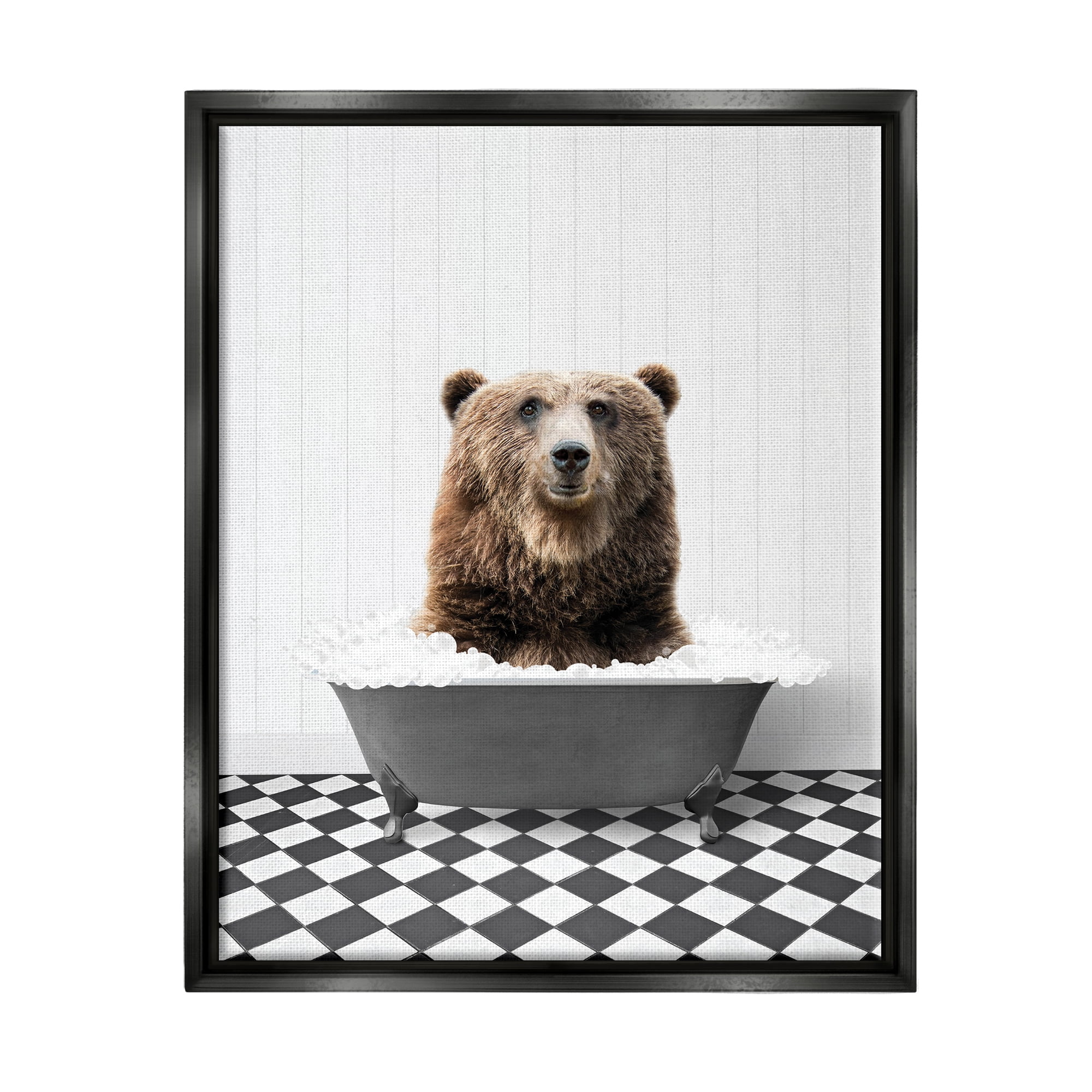 Stupell Industries Bear in Bathroom Tub Animals & Insects Painting Black Floater Framed Art Print Wall Art, 25 x 31