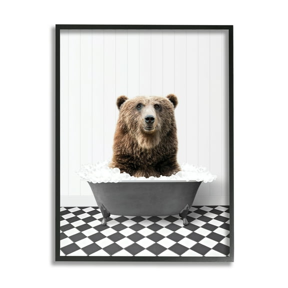 Stupell Industries Bear in Bathroom Tub Animals & Insects Painting Black Framed Art Print Wall Art, 11 x 14