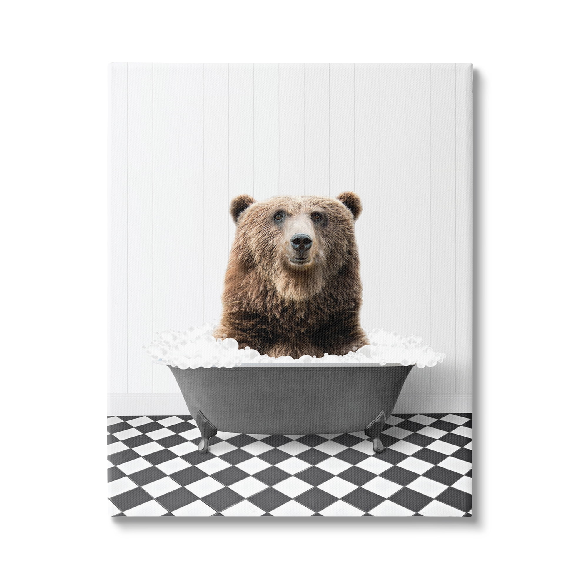 Stupell Industries Bear in Bathroom Tub Animals & Insects Painting Gallery Wrapped Canvas Print Wall Art, 16 x 20