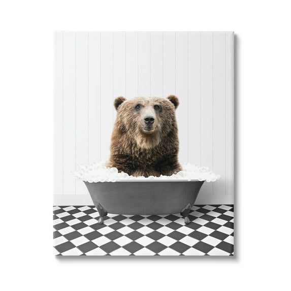 Stupell Industries Bear in Bathroom Tub Animals & Insects Painting Gallery Wrapped Canvas Print Wall Art, 30 x 40
