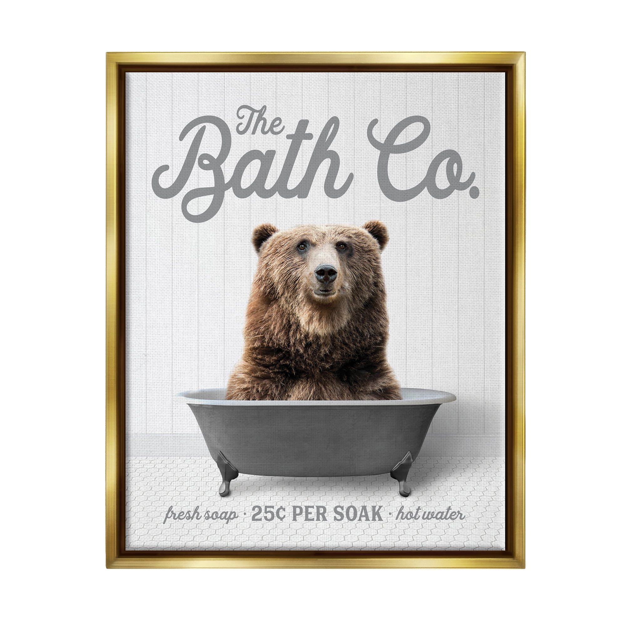 Stupell Industries Bear in Bathtub Animals & Insects Painting Gold Floater Framed Art Print Wall Art, 17 x 21