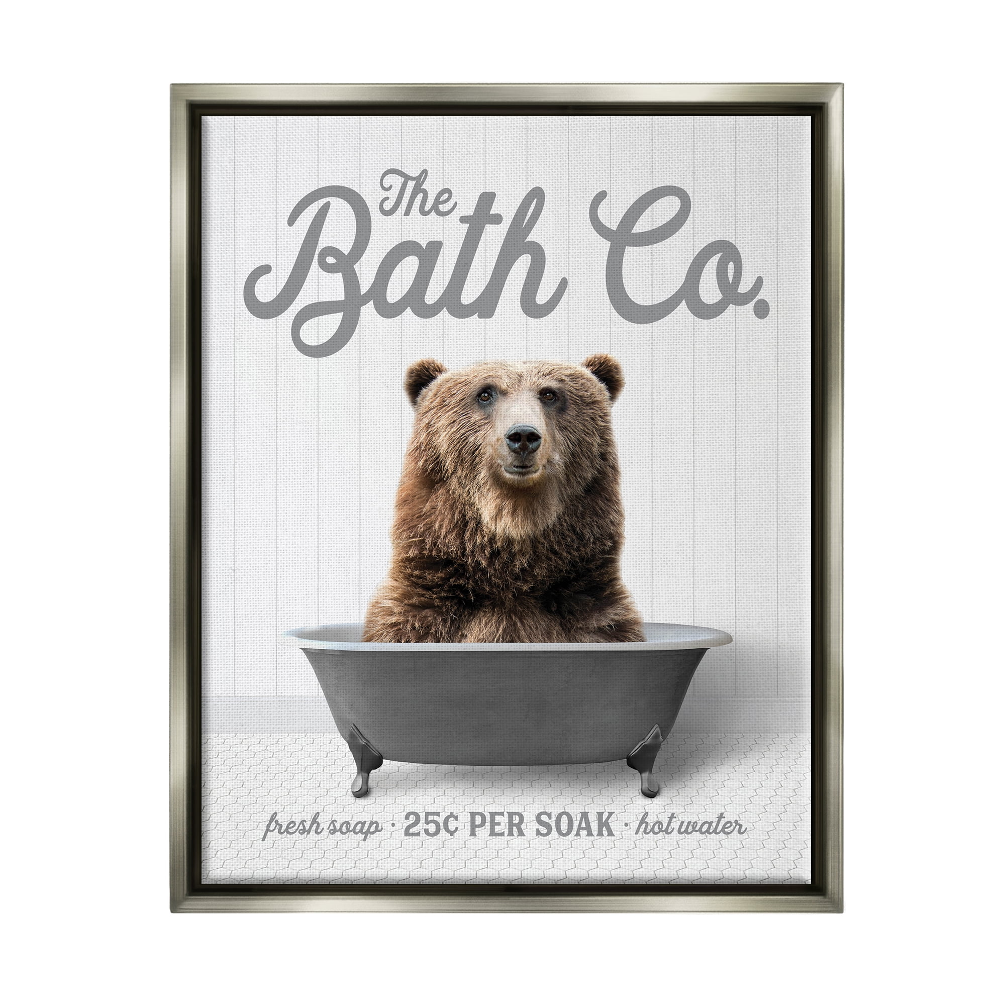 Stupell Industries Bear in Bathtub Animals & Insects Painting Gray Floater Framed Art Print Wall Art, 25 x 31