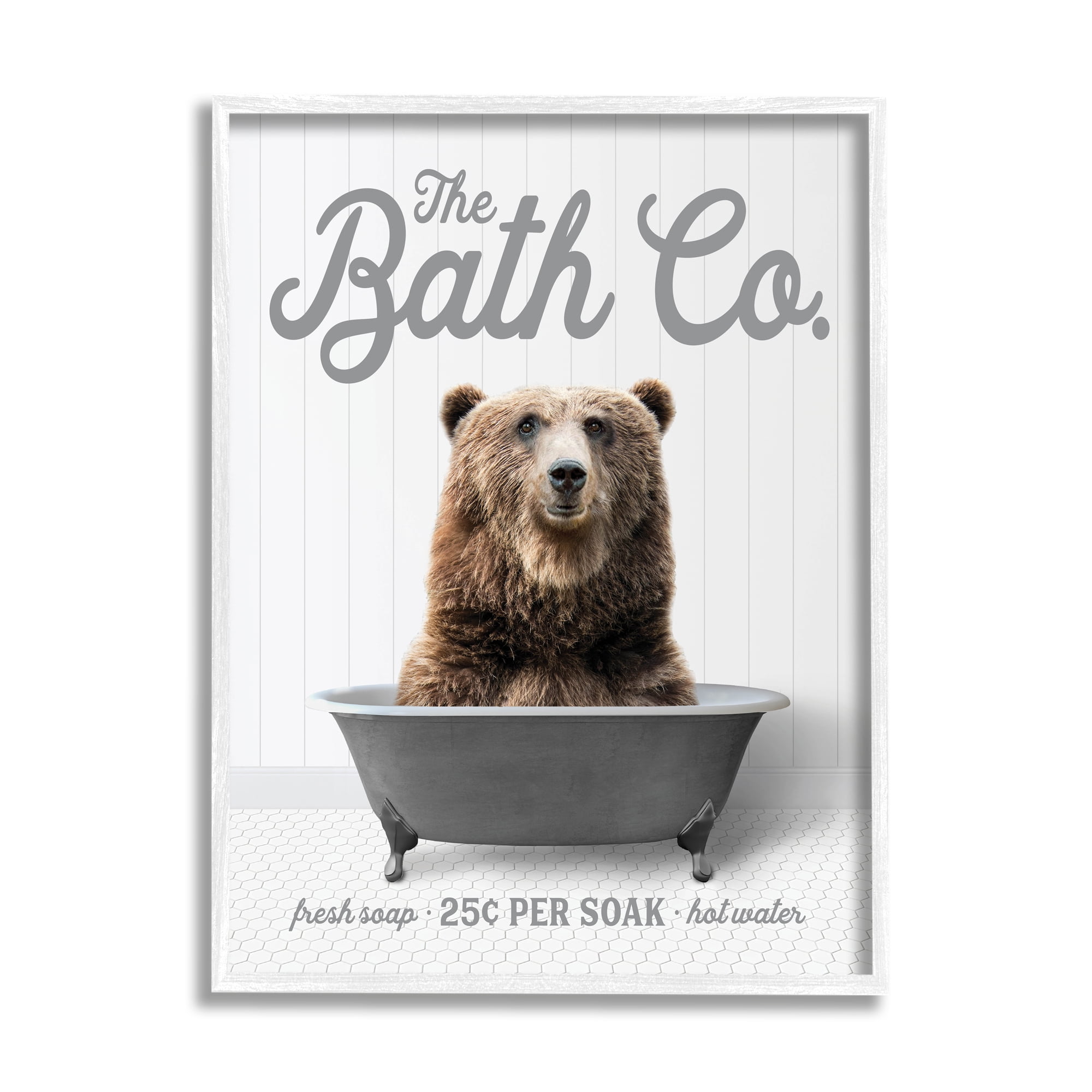 Stupell Industries Bear in Bathtub Animals & Insects Painting White Framed Art Print Wall Art, 16 x 20