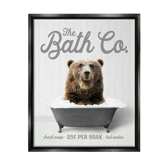 Stupell Industries Bear in Bubble Bath Animals & Insects Painting Black Floater Framed Art Print Wall Art, 17 x 21