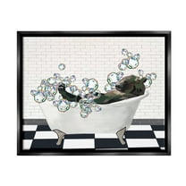 Stupell Industries Bear in Bubble Bath Animals & Insects Painting Black Floater Framed Art Print Wall Art, 21 x 17