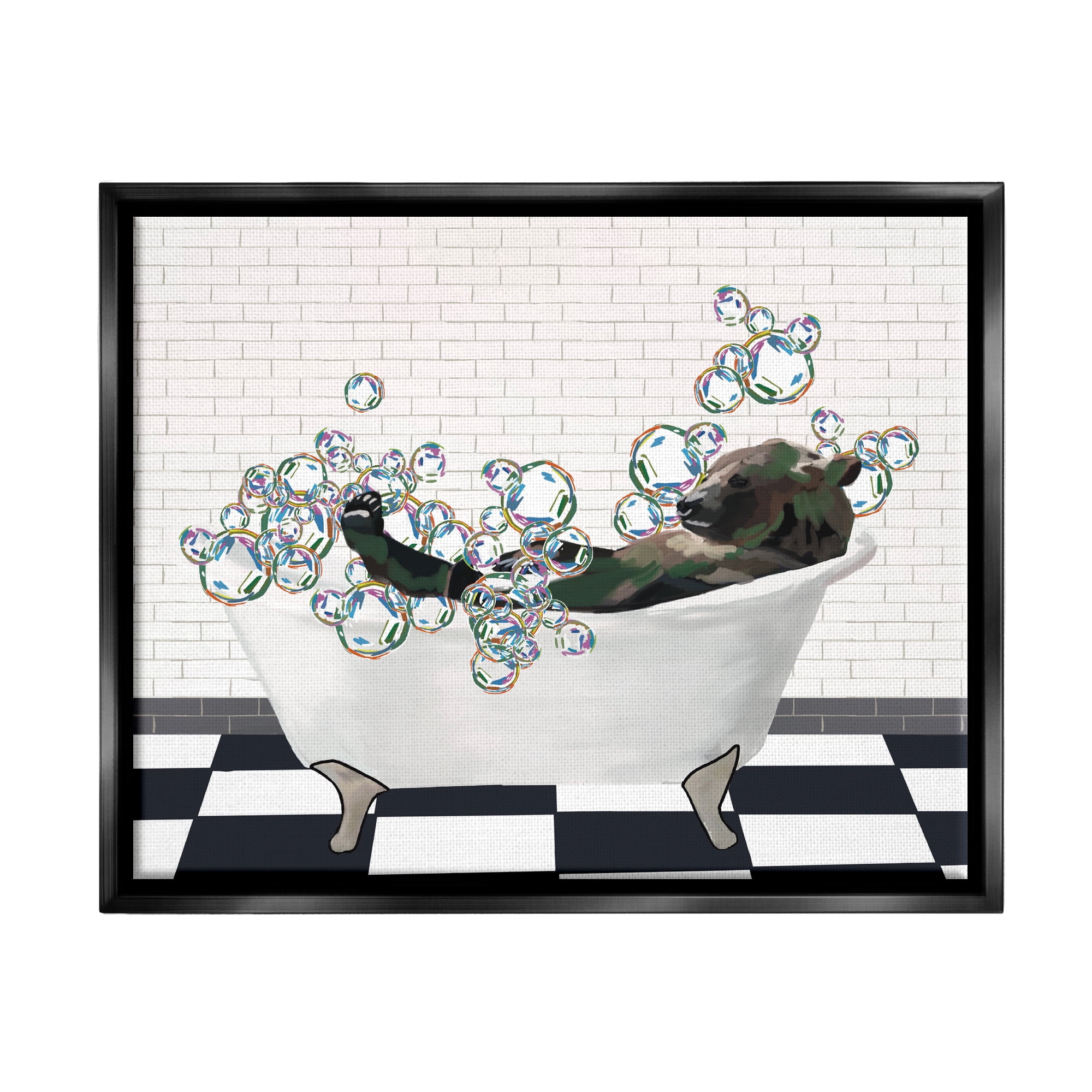 Stupell Industries Bear in Bubble Bath Animals & Insects Painting Black Floater Framed Art Print Wall Art, 31 x 25