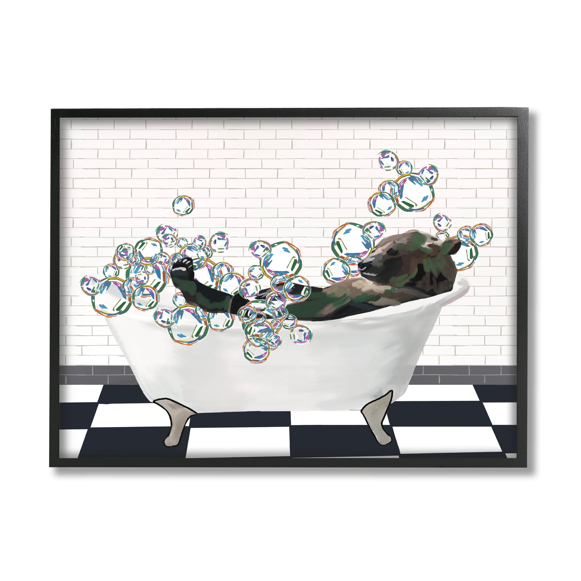 Stupell Industries Bear in Bubble Bath Animals & Insects Painting Black Framed Art Print Wall Art, 14 x 11