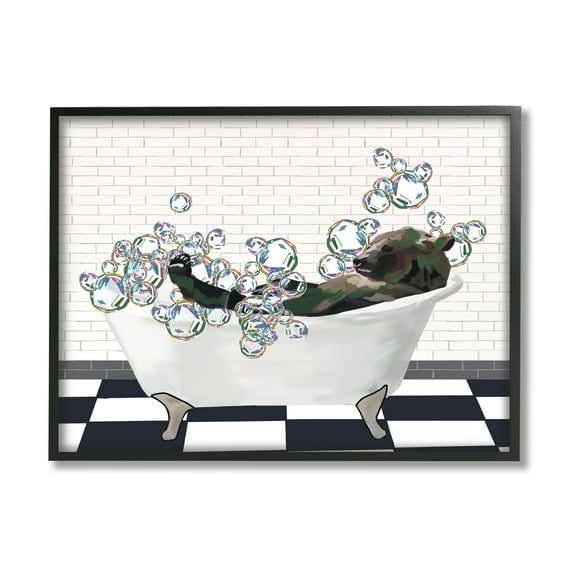 Stupell Industries Bear in Bubble Bath Animals & Insects Painting Black Framed Art Print Wall Art, 30 x 24