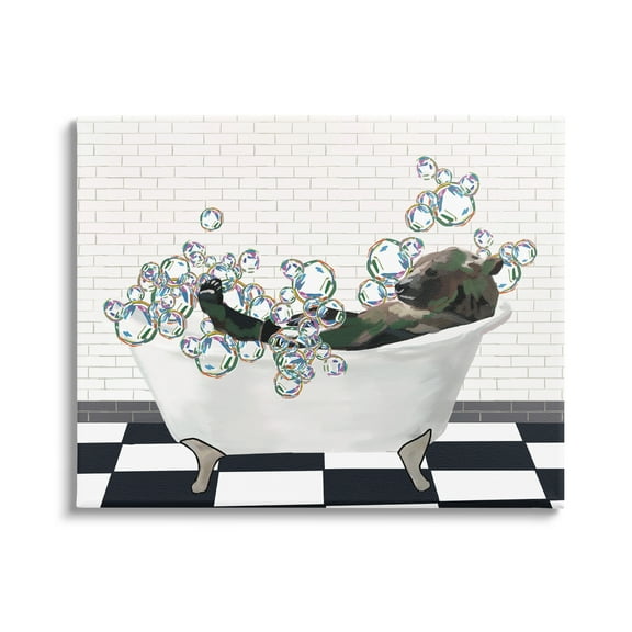 Stupell Industries Bear in Bubble Bath Animals & Insects Painting Gallery Wrapped Canvas Print Wall Art, 20 x 16