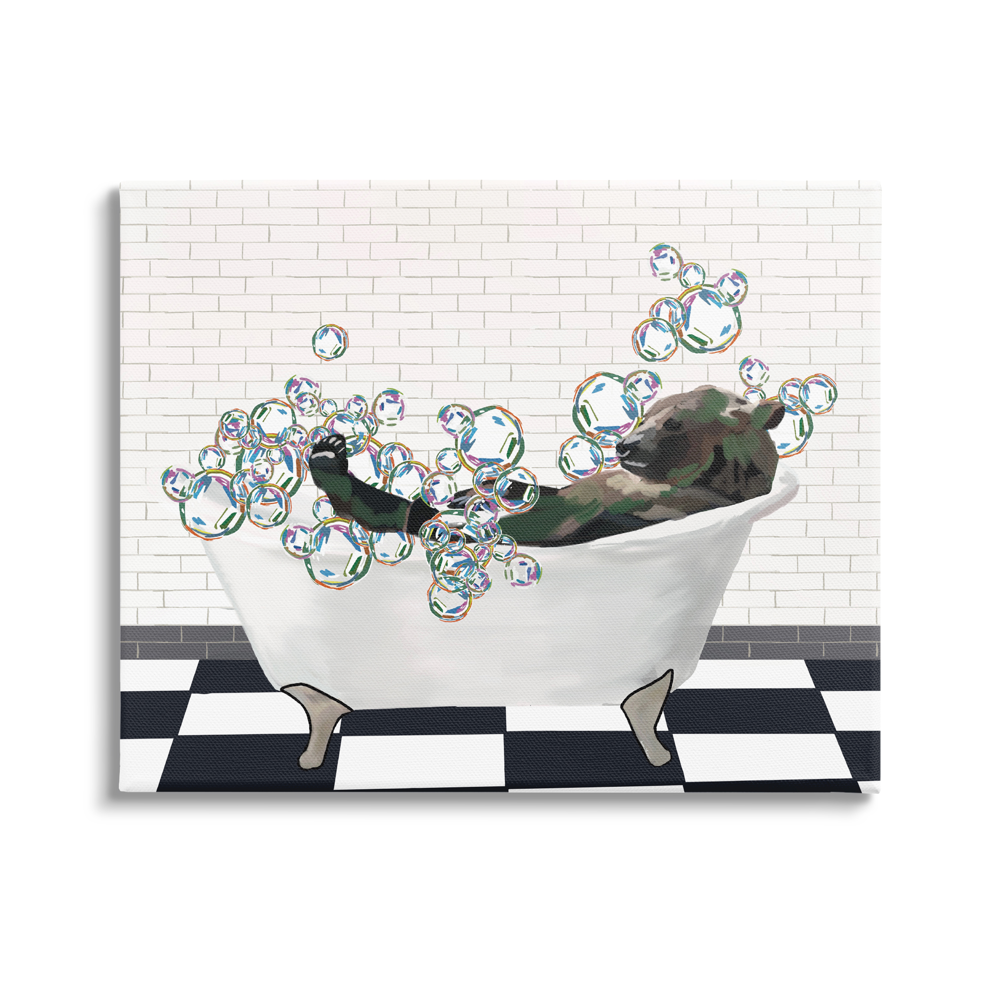 Stupell Industries Bear in Bubble Bath Animals & Insects Painting Gallery Wrapped Canvas Print Wall Art, 30 x 24