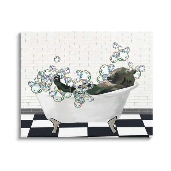 Stupell Industries Bear in Bubble Bath Animals & Insects Painting Gallery Wrapped Canvas Print Wall Art, 40 x 30
