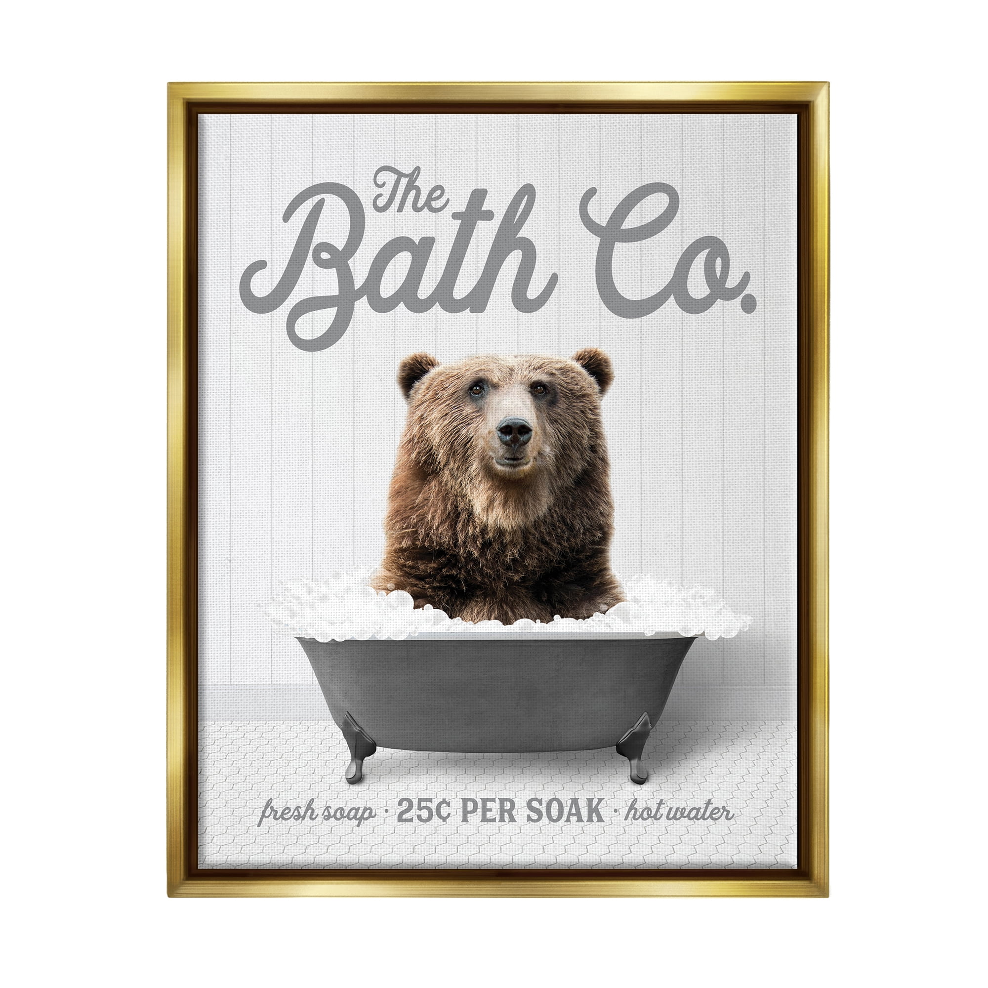 Stupell Industries Bear in Bubble Bath Animals & Insects Painting Gold Floater Framed Art Print Wall Art, 25 x 31