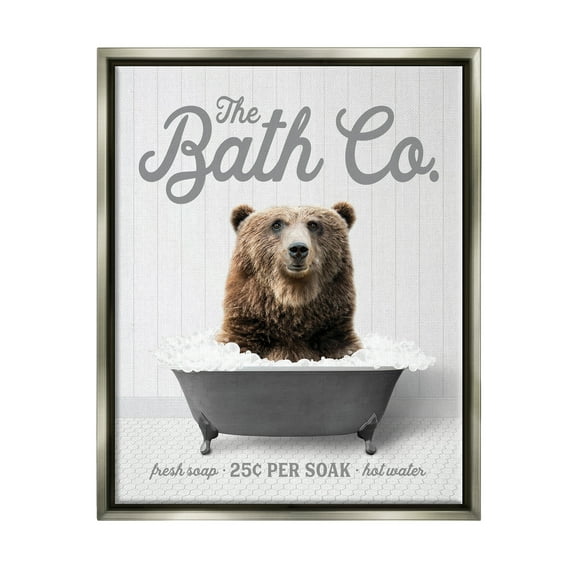 Stupell Industries Bear in Bubble Bath Animals & Insects Painting Gray Floater Framed Art Print Wall Art, 17 x 21