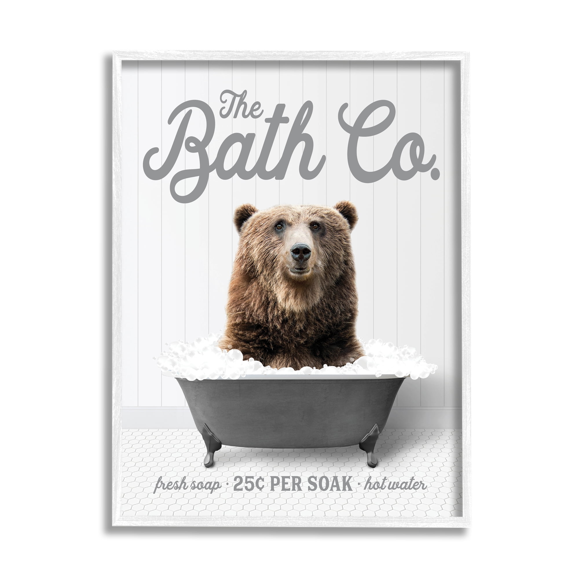 Stupell Industries Bear in Bubble Bath Animals & Insects Painting White Framed Art Print Wall Art, 16 x 20
