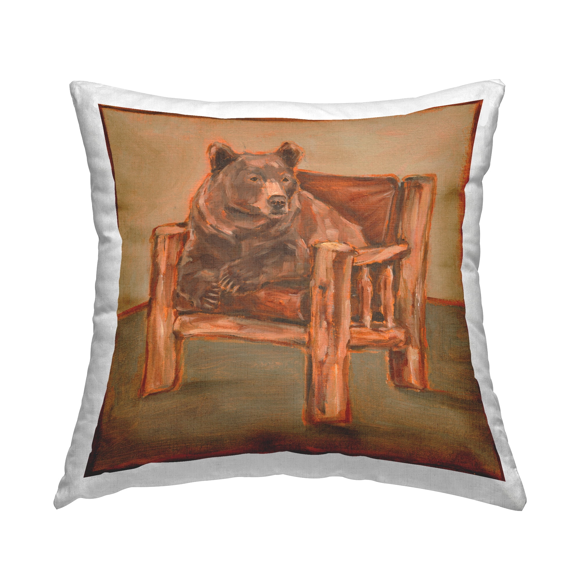 Stupell Industries Bear in Cabin Chair Decorative Printed Throw Pillow, 18 x 18