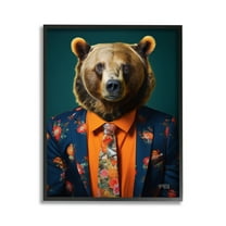 Stupell Industries Bear in Floral Suit Animals & Insects Painting Black Framed Art Print Wall Art, 11 x 14