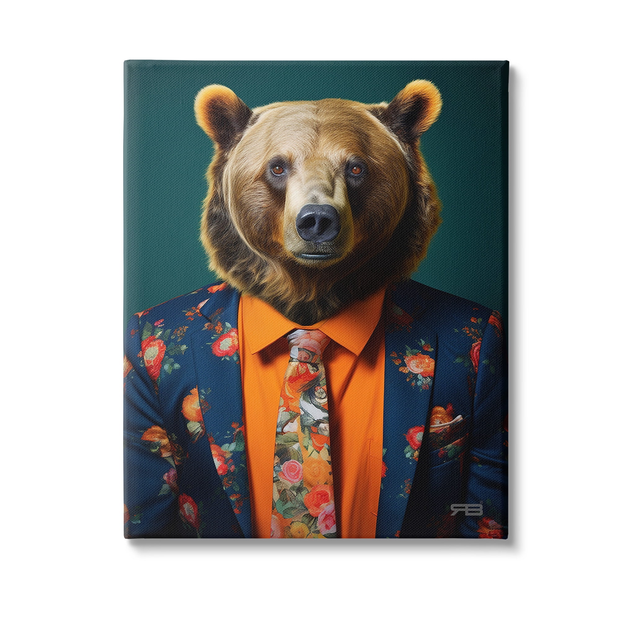 Stupell Industries Bear in Floral Suit Animals & Insects Painting Gallery Wrapped Canvas Art Print Wall Art, 16 x 20