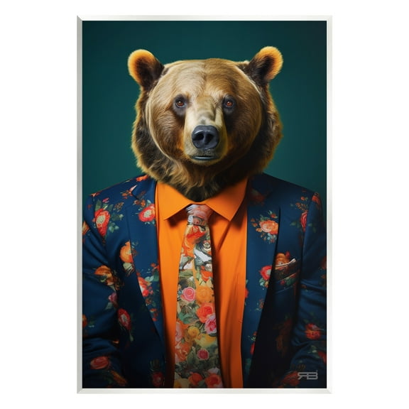 Stupell Industries Bear in Floral Suit Animals & Insects Painting Unframed Art Print Wall Art, 10 x 15