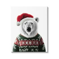 Stupell Industries Bear in Holiday Sweater Holiday Painting Gallery Wrapped Canvas Art Print Wall Art, 16 x 20