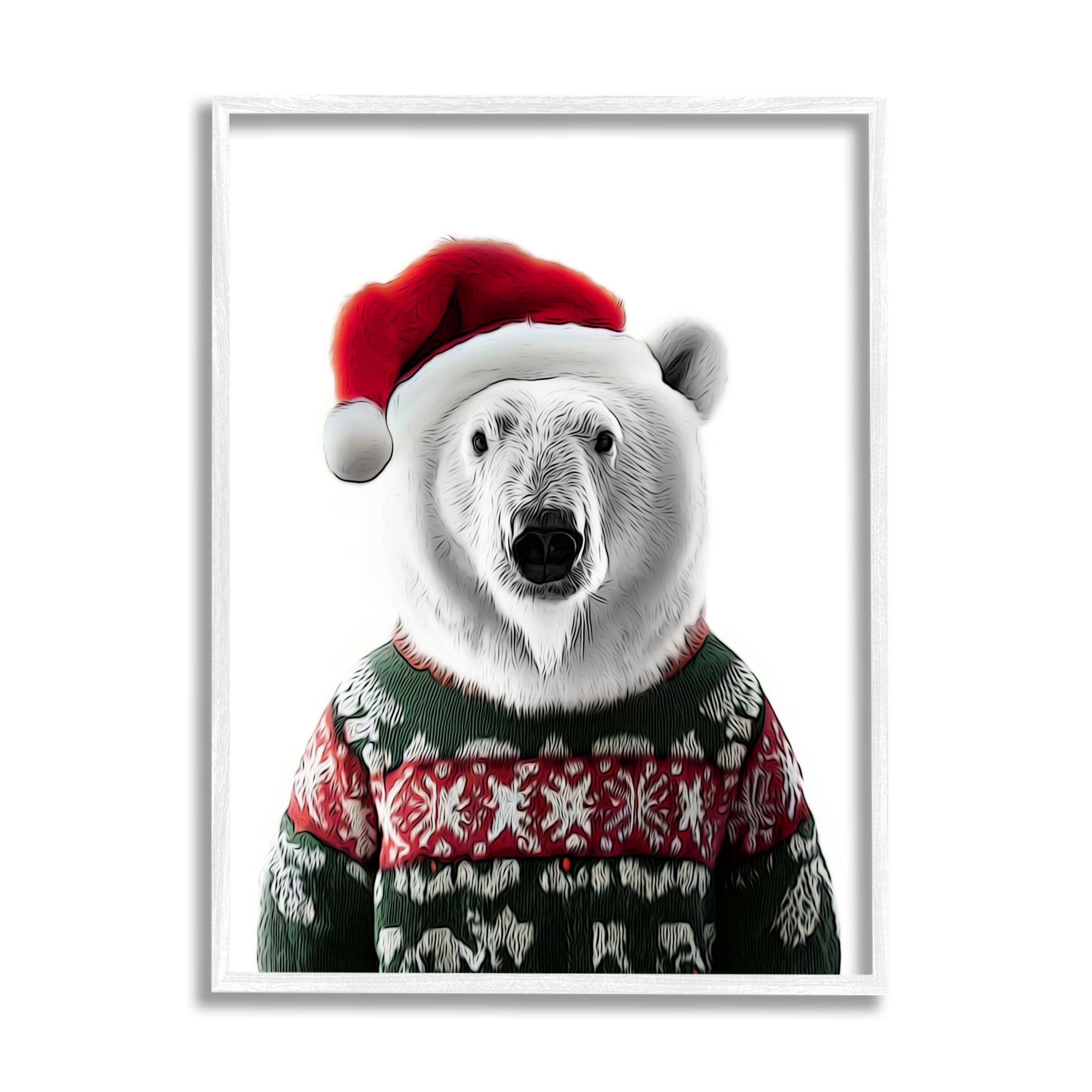 Stupell Industries Bear in Holiday Sweater Holiday Painting White Framed Art Print Wall Art, 16 x 20