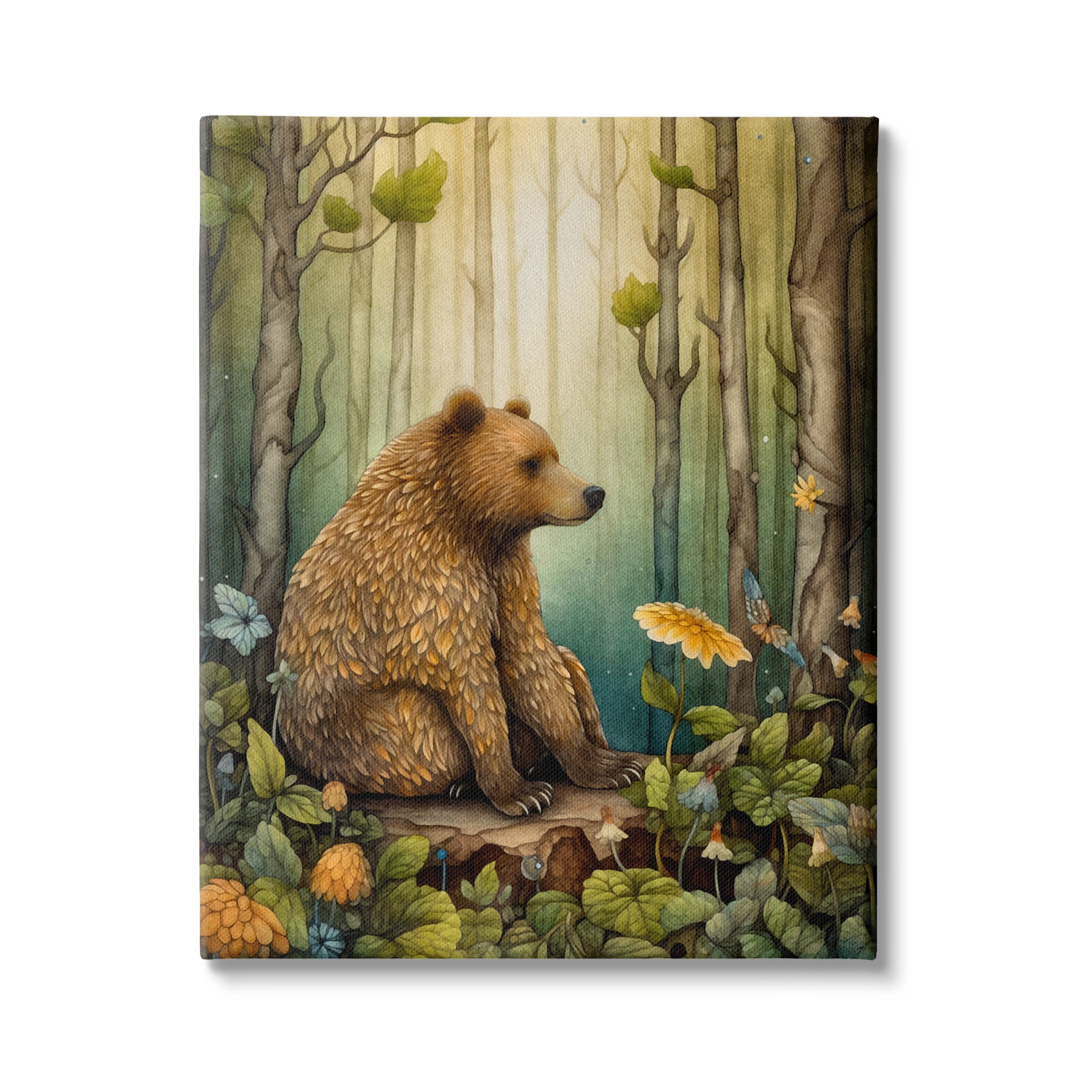 Stupell Industries Bear in Magical Forest Animals & Insects Painting Gallery Wrapped Canvas Art Print Wall Art, 16 x 20