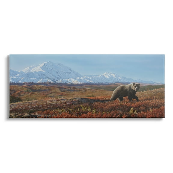 Stupell Industries Bear in Mountain Landscape Animals & Insects Painting Gallery Wrapped Canvas Print Wall Art, 24 x 10