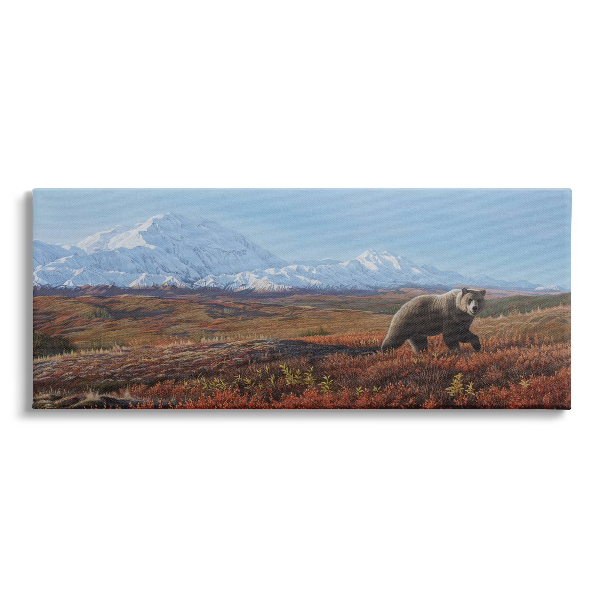 Stupell Industries Bear in Mountain Landscape Animals & Insects Painting Gallery Wrapped Canvas Print Wall Art, 40 x 17