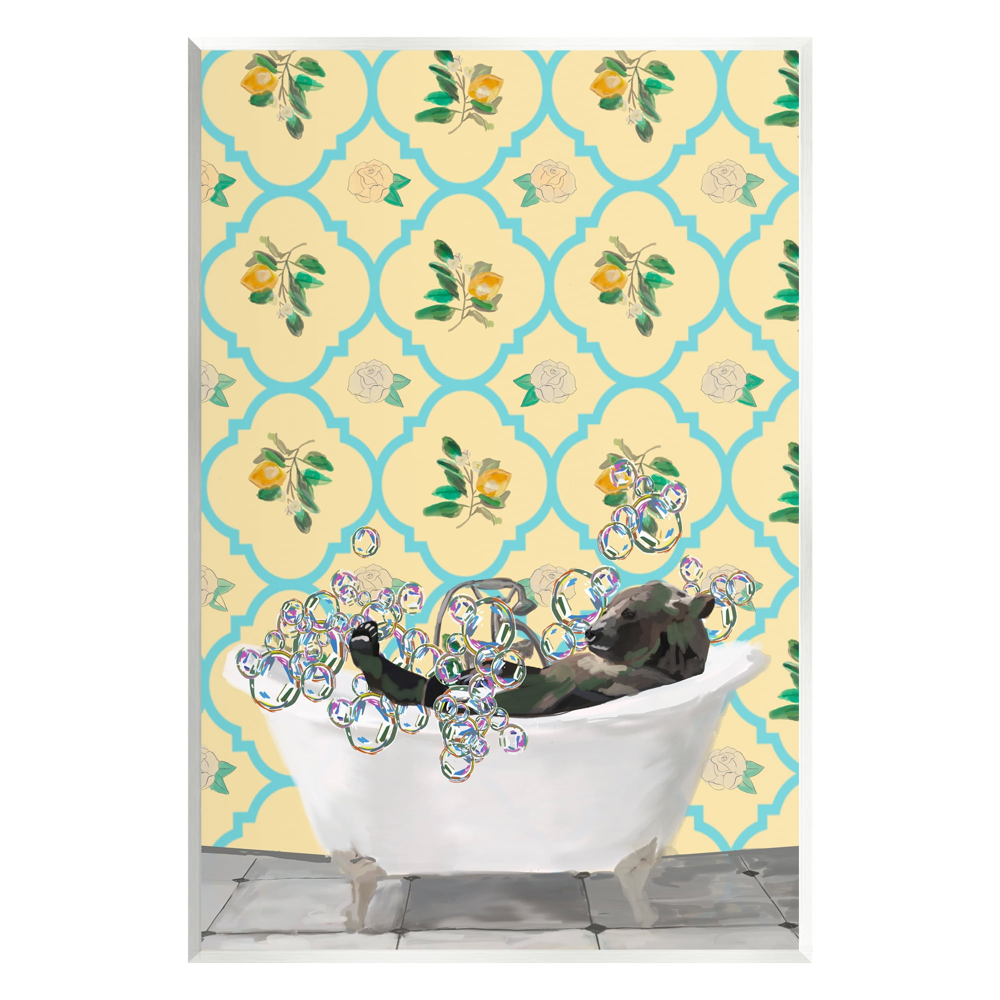 Stupell Industries Bear in Patterned Bathroom Animals & Insects Painting Unframed Art Print Wall Art, 13 x 19