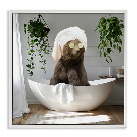 Stupell Industries Bear in Refreshing Spa Bath Animals Painting White Framed Art Print Wall Art, 12 x 12